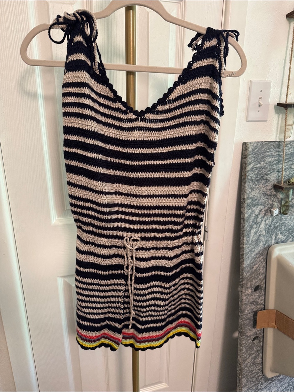 Zara crochet knit romper FULLY ADJUSTABLE STRAPS AND WAIST. Very soft!!!